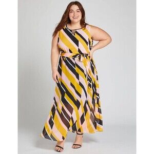 Lane Bryant Party Cocktail Wedding Fall Full Length Dress Size 16 Striped